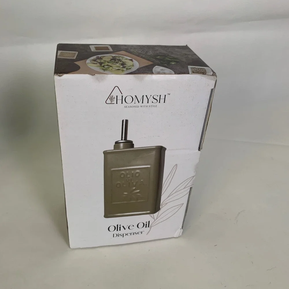 Homysh Olive Oil Dispenser Ceramic Green Olio di Oliva Tin Style Kitchen Decor